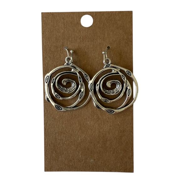 Premier Designs Jewelry Earrings Silver Swirl Antiqued Fish Hook - Picture 1 of 4